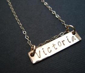Gold Bar Necklace, Long Bar Necklace, Gold Name Necklace, NamePlate Necklace, Personalized Jewelry, Personalized Necklace, Word Necklace