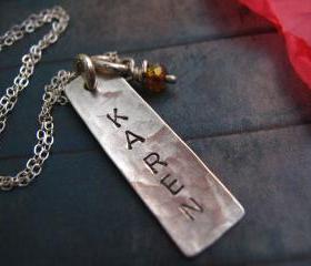 Sterling Silver Vertical Tag Necklace, Hammered, Personalized Necklace, Vertical Bar, Vertical Tag in Silver