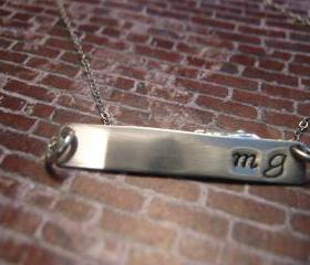 Sterling Silver Initial Necklace, Silver Bar Necklace, Monogram Necklace, Necklace with Initials, Long Bar Necklace, Personalized Jewelry
