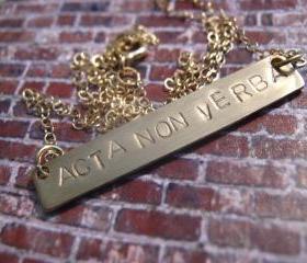 Latin Quote 'Acta Non Verba', Action Not Words, Gold Name Necklace, Gold Bar Necklace, Personalized Jewelry, Personalized Necklace