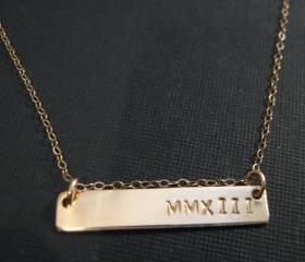 Gold Bar Necklace, Roman Numerals Necklace, Roman Numbers, Long Bar Name Necklace, Personalized Necklace