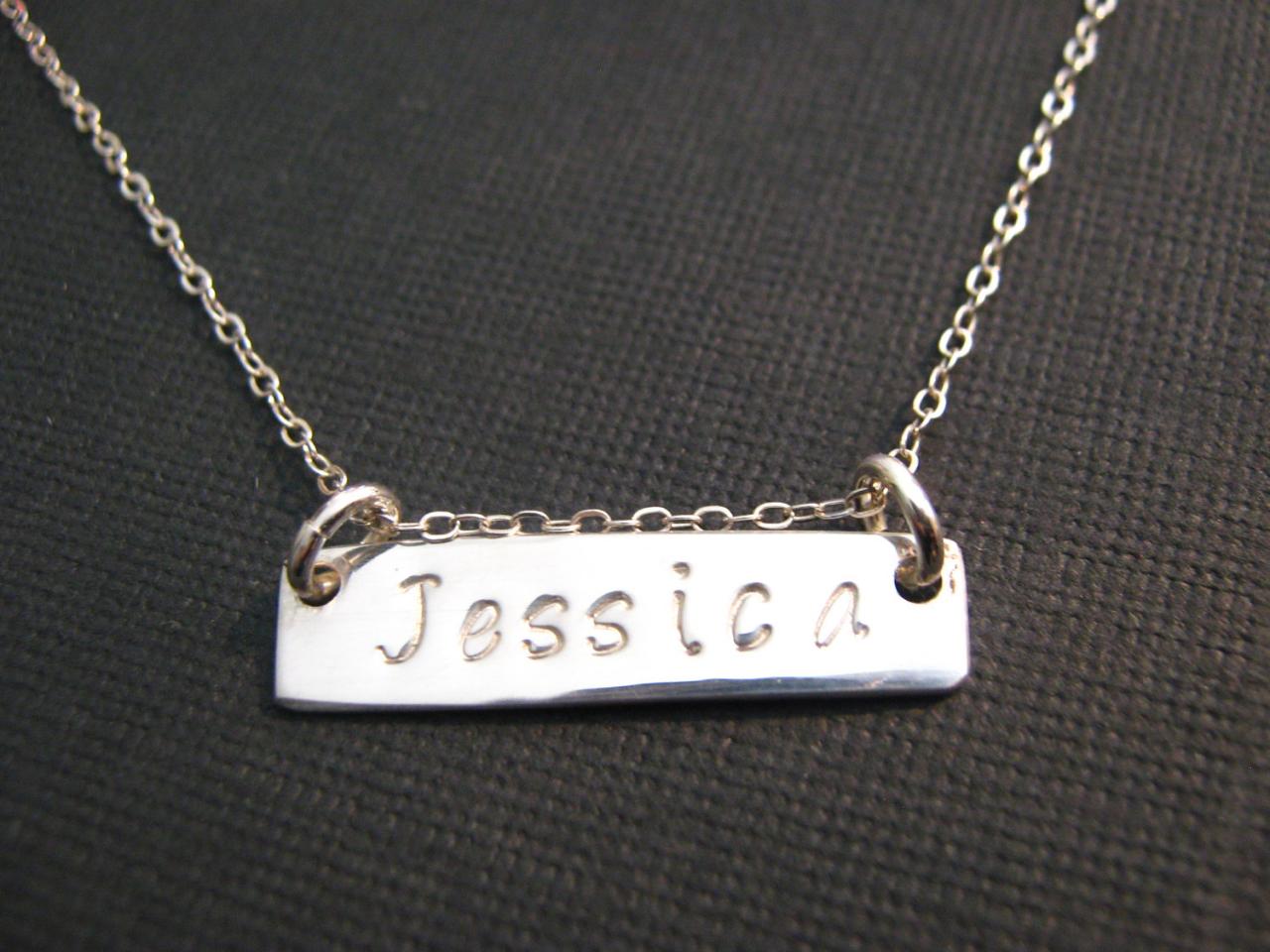 Silver Bar Necklace, Silver Name Necklace, Name Plate Necklace